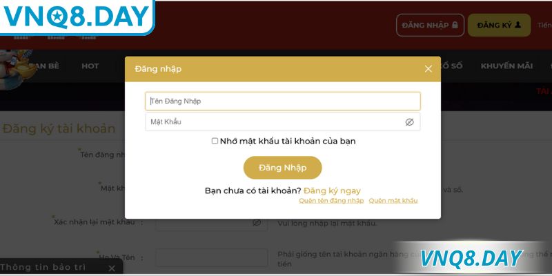 Các bước nhanh chóng để người chơi đăng nhập VNQ8 
